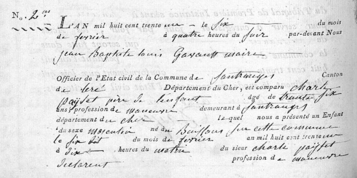 acte de naissance Alexandre Paysé partie 1